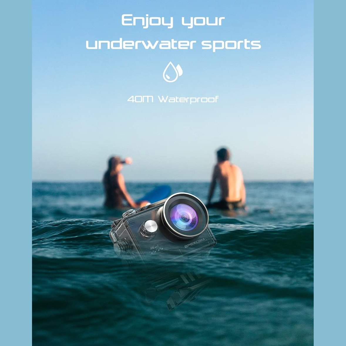 Apexcam 4K 30fps Sports Camera 170° 20MP Underwater Camera 40m, Multiple Shooting Modes with Remote Control, 2 x 1050mAh Batteries and Accessory Bag