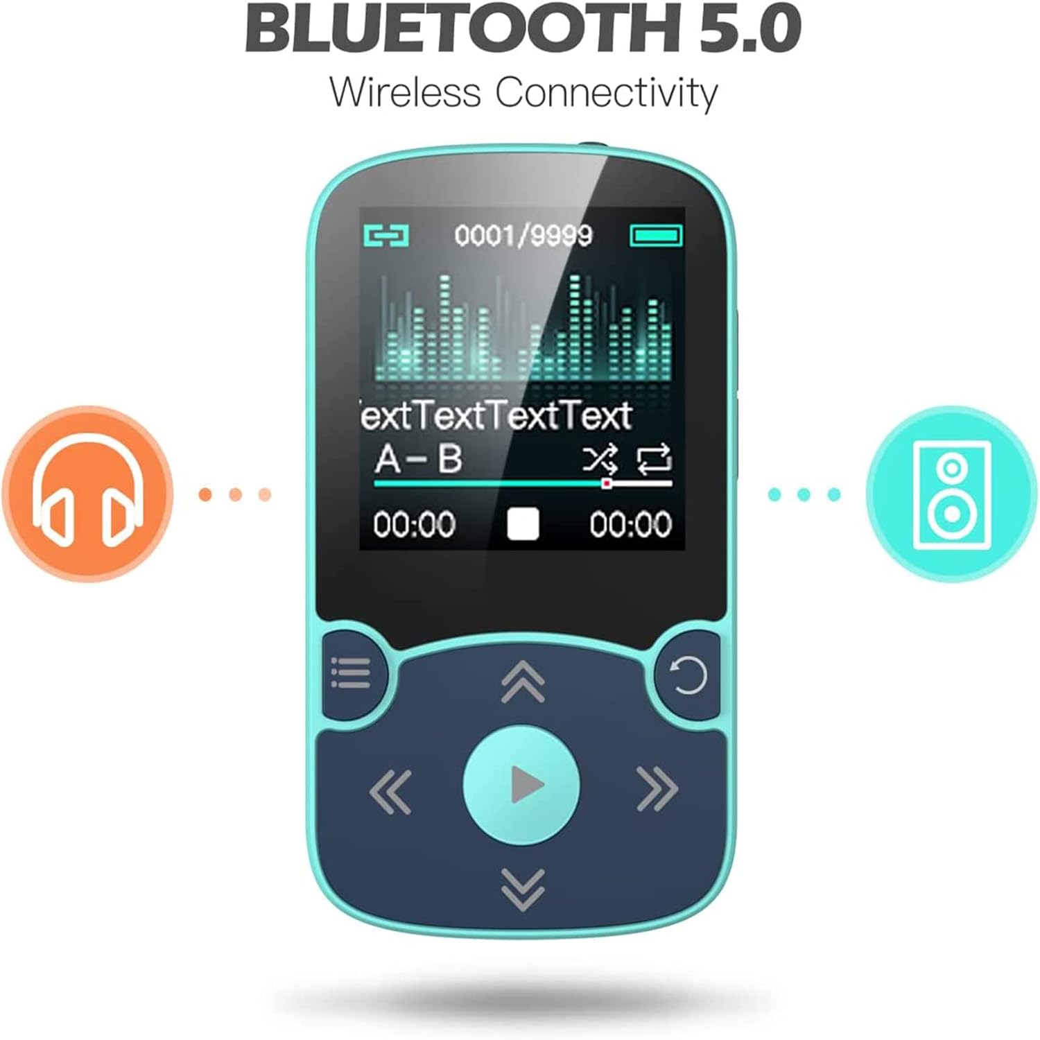 AGPTEK MP3 Player Bluetooth 5.0 Sport 32 GB with 1.5 Inch TFT Colour Screen, Mini Music Player with Clip, Supports up to 128 GB SD Card, with Independent Volume Button, FM Radio, Pedometer, Blue