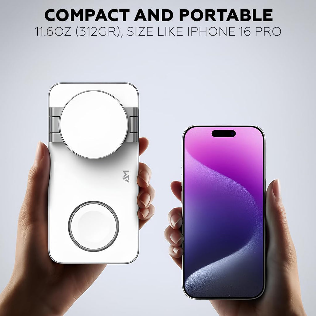 Foldable 3 in 1 Wireless Charging Station for Apple Compatible with Magsafe Charger Stand, Magnetic Wireless Charger Station for iPhone 16 15 14 13 12 Series, Airpods Pro, Apple Watch (White)