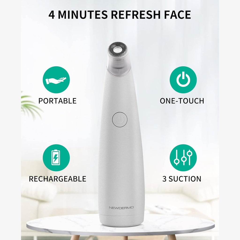 NEWDERMO 2-in-1 Microdermabrasion Machine for Facial, Diamond Microdermabrasion Device USB Rechargeable - Advanced Home Facial Treatment Machine (White)