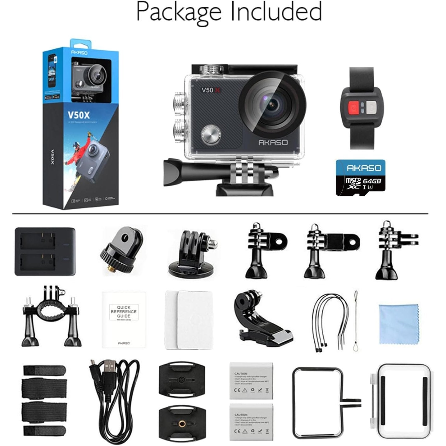 AKASO V50 X Sports Camera 4K with 64GB microSDXC U3 Memory Card Action Camera WiFi 20MP Waterproof Water Camera 40M with Touch Screen Remote Control Multi Accessory