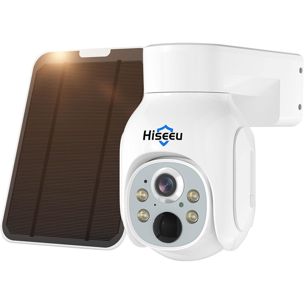 Hiseeu Solar Security Camera Outdoor, 4MP Wireless Battery Camera, PTZ 360° View, PIR Motion Detection, Color Night Vision, IP66, 2-Way Audio, 2.4G WiFi, Compatible with Alexa…