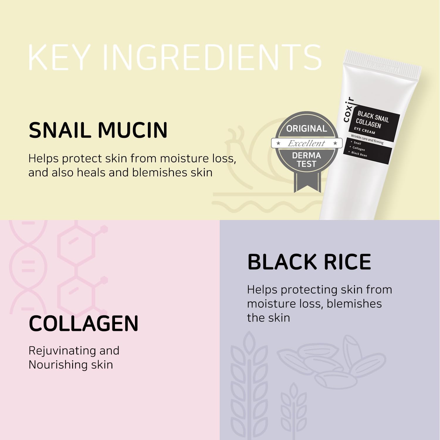 coxir BLACK SNAIL COLLAGEN EYE CREAM l Black Rice, Snail Mucin, Niacinamide, Collagen l Firming, Eye Puffiness, Dark Circles l Good for Christmas Stocking Stuffers l Cruelty-Free [30ml/1.01 fl.oz]