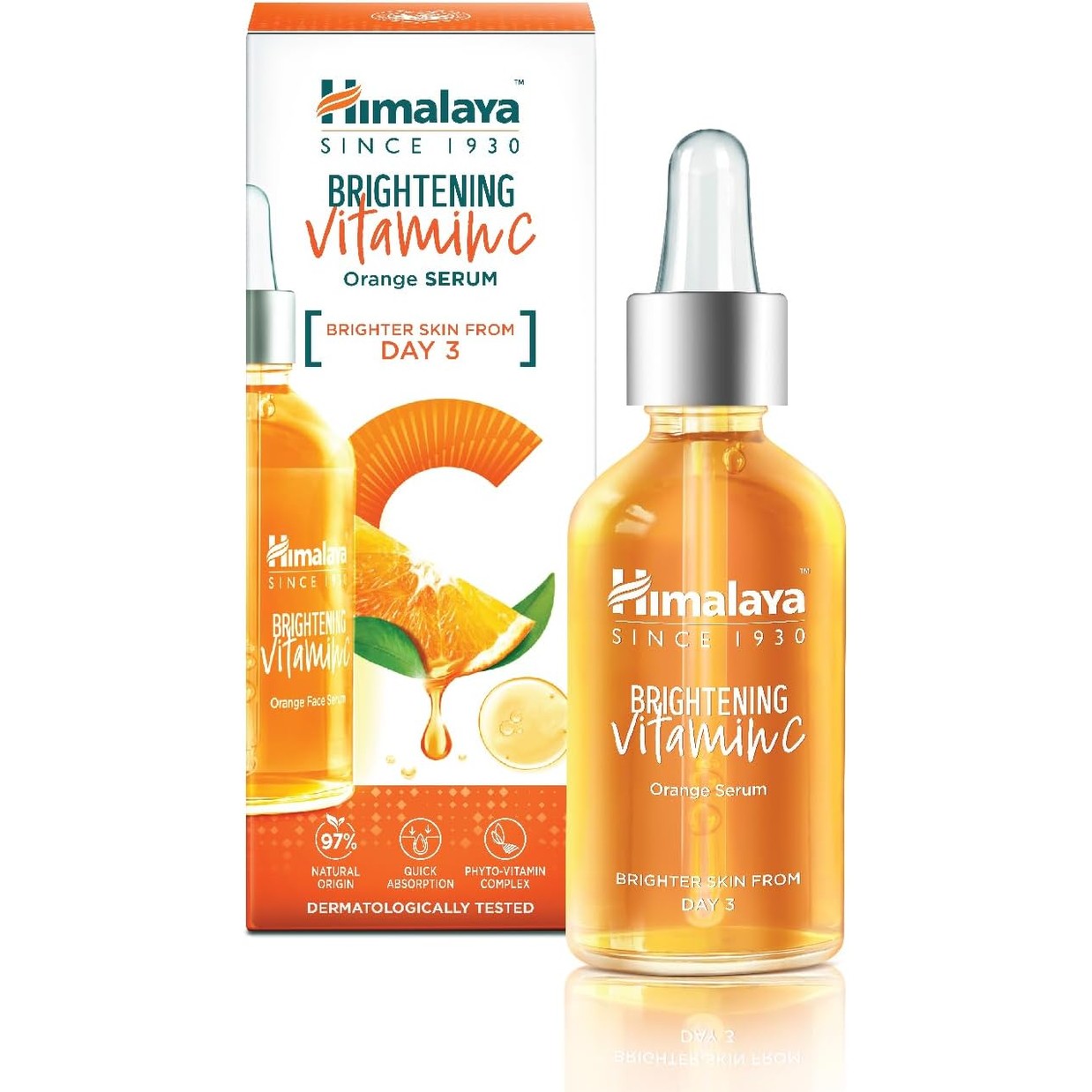 Himalaya Since 1930 Brightening Vitamin C Orange Serum with Hyaluronic Acid & Niacinamide - 30ml | Dark Spot Correction, Antioxidant Glow & Hydration