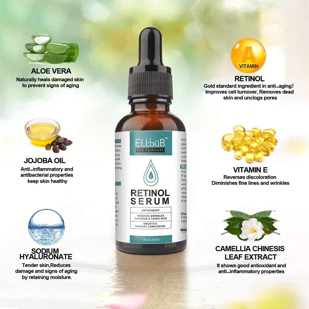 ELBBUB Retinol Serum Retinol Liposome Delivery System Anti Wrinkle Firming Serum with Vitamin C & Vegan Hyaluronic Acid for Face Cleavage and Body