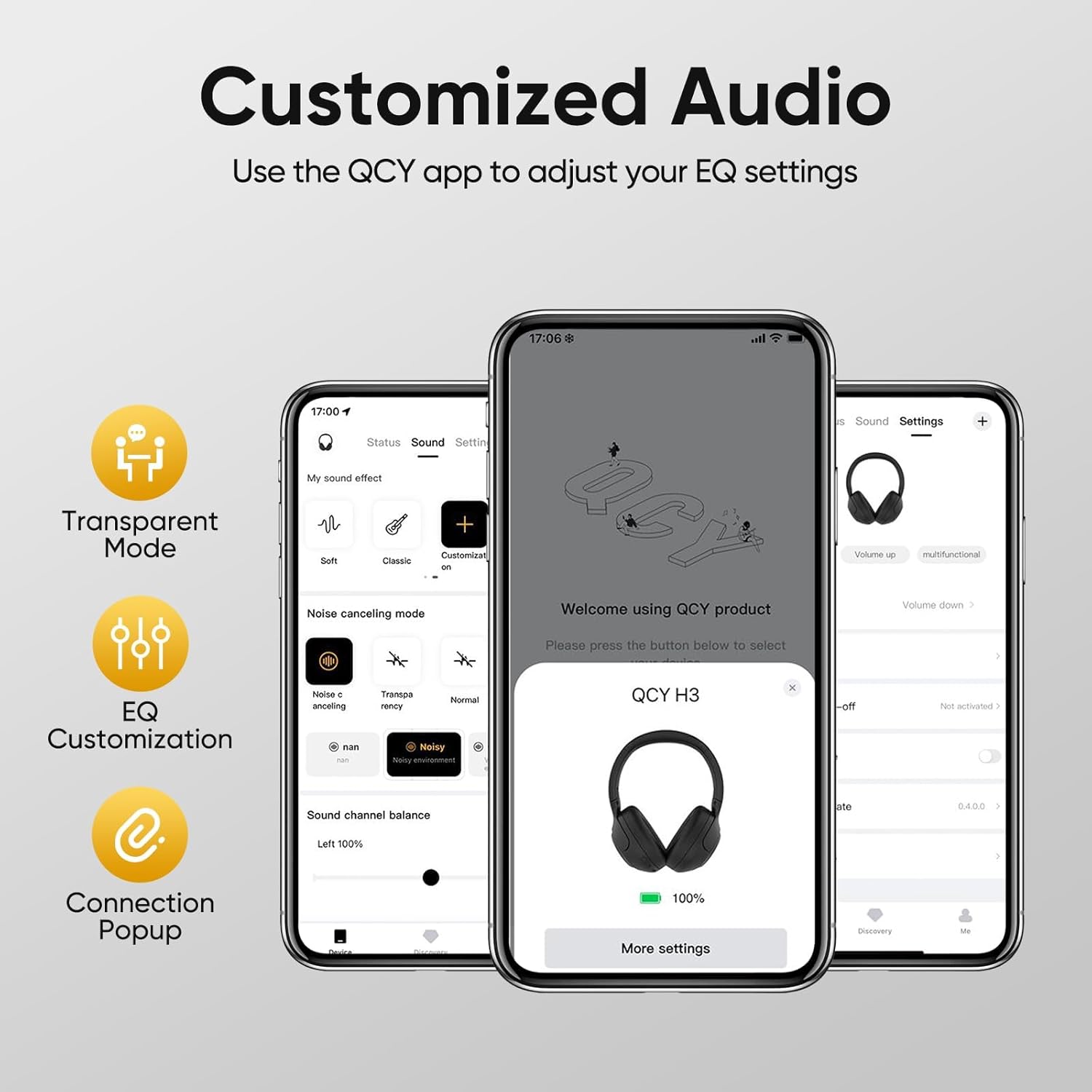 QCY H3 ANC Bluetooth Headphones Active Noise Cancellation, Wireless Over Ear Headphones with Hi-Res Audio, Clear Calls, 60 Hours Playback, MultiPoint Connection, Customisable EQ, Bluetooth 5.4