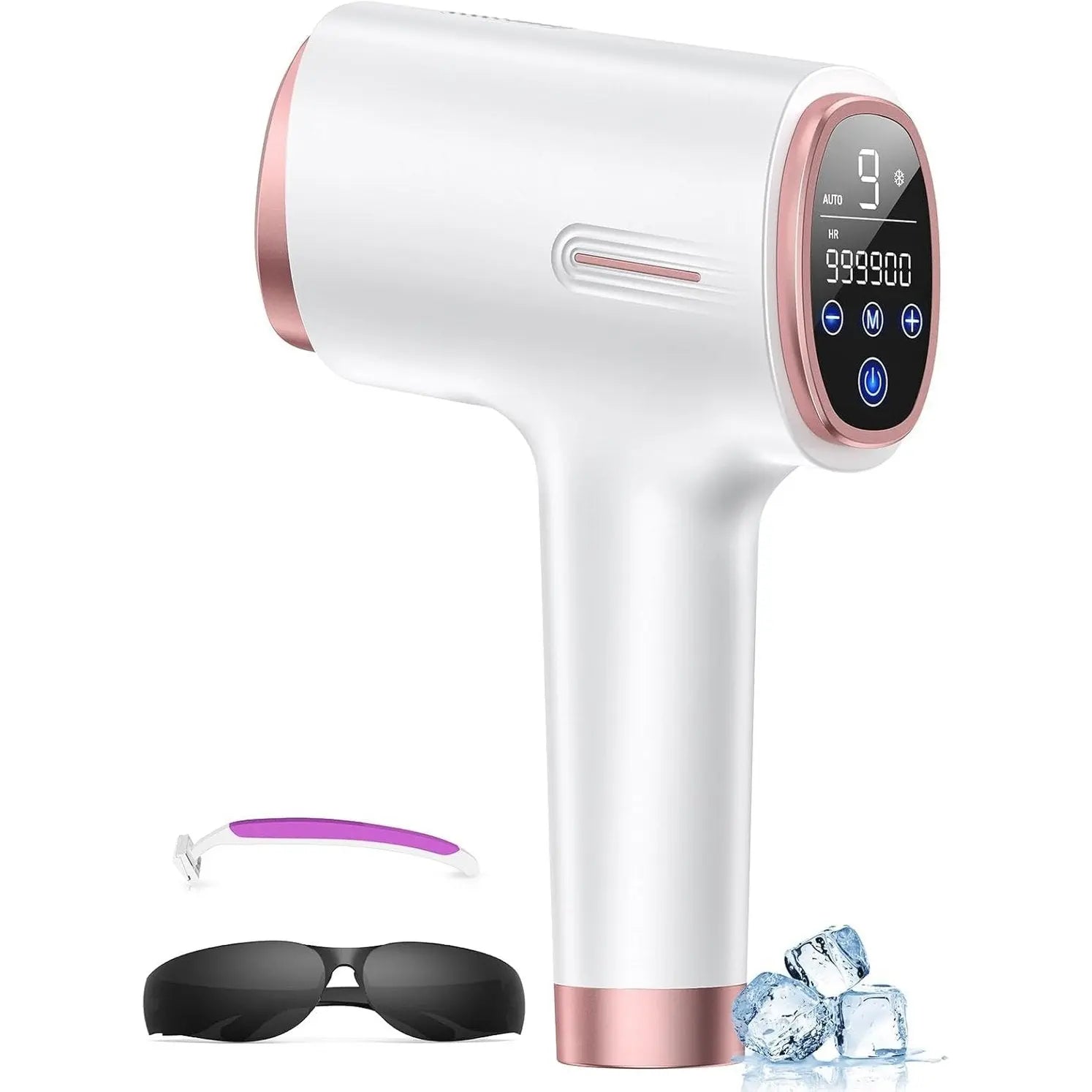 Finequin Laser Hair Removal for Women & Men, 45°F Ice-Cooling Contact, Safe & Virtually Painless Alternative to Salon IPL Hair Removal Device, Long-Lasting Hair Removal from Home, with Razor & Glasses