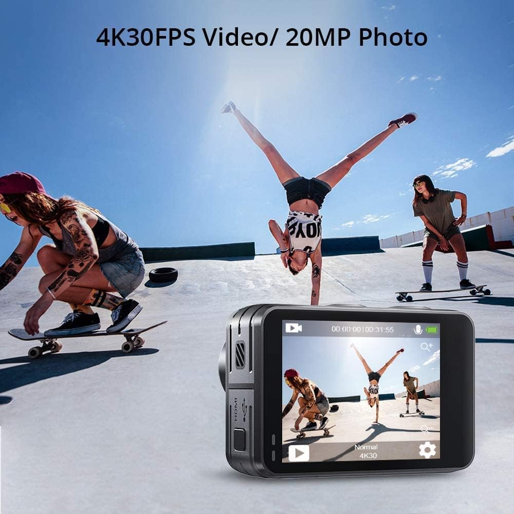 AKASO Brave 7 LE Action Camera with 256GB microSDXC Memory Card - 40M Waterproof Underwater Camera EIS 2.0 Native 4K 20MP Touch Screen WiFi Sports Camera Remote Control Vlog Camera
