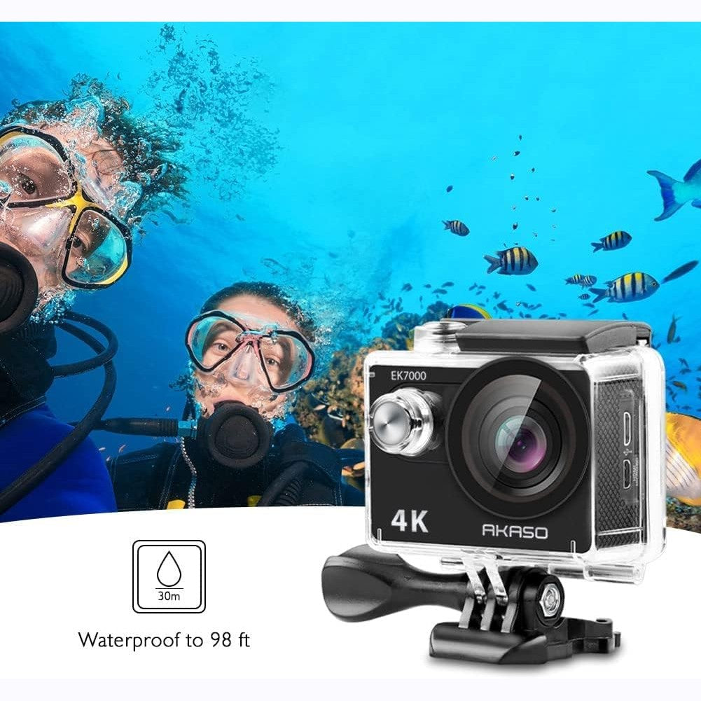 AKASO EK7000 4K30FPS Action Camera - 20MP Ultra HD Underwater Camera 170 Degree Wide Angle 98FT Waterproof Camera with Accessory Kit - Black