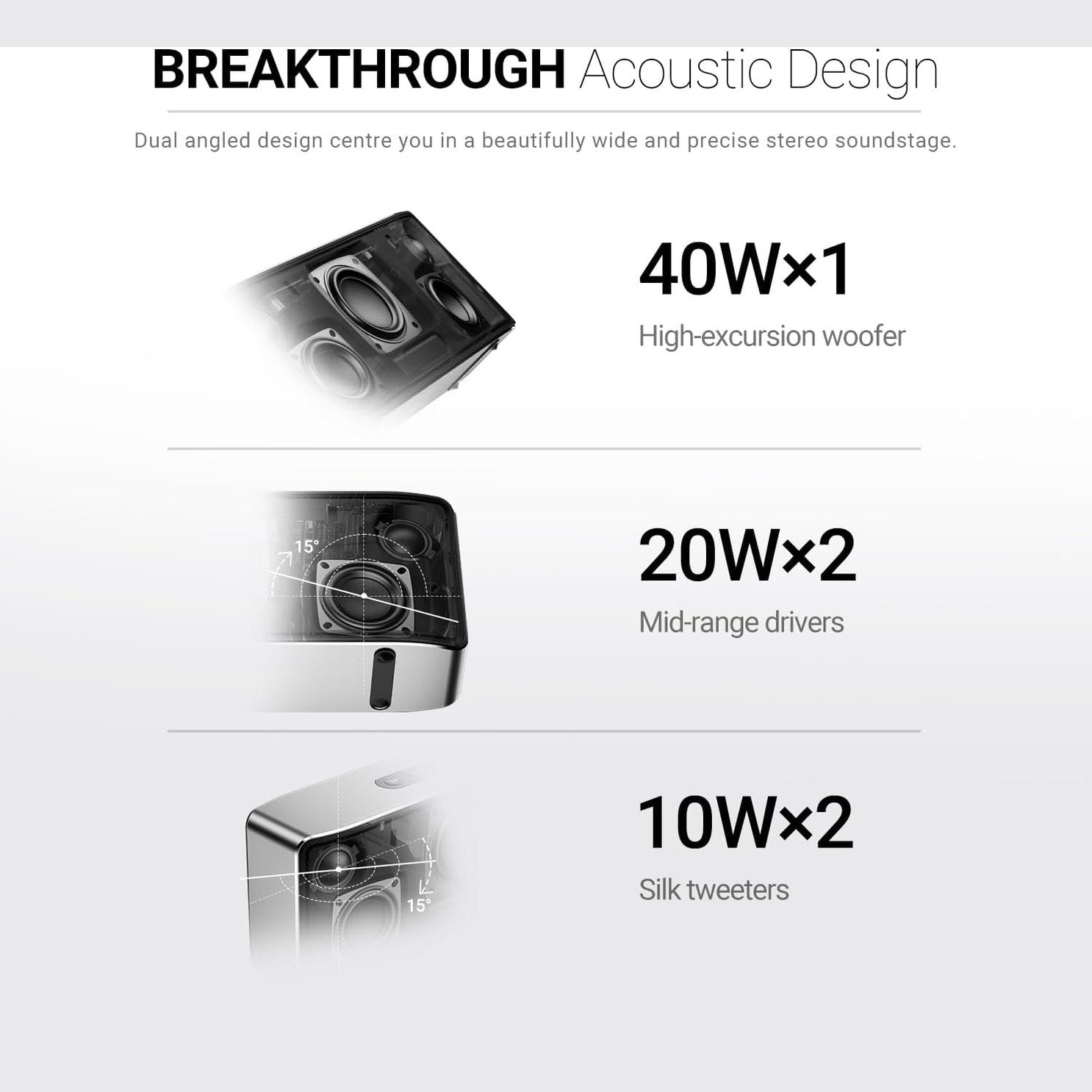 BOGASING S8 Pro Max Bluetooth Speaker, 3-Channel Audio with Lifelike Stereo Sound & Punchy Bass, EQ, DSP Technology, TF-Card, AUX, Built-in Mic, Wireless Portable Speakers for Home, Office (Silver)