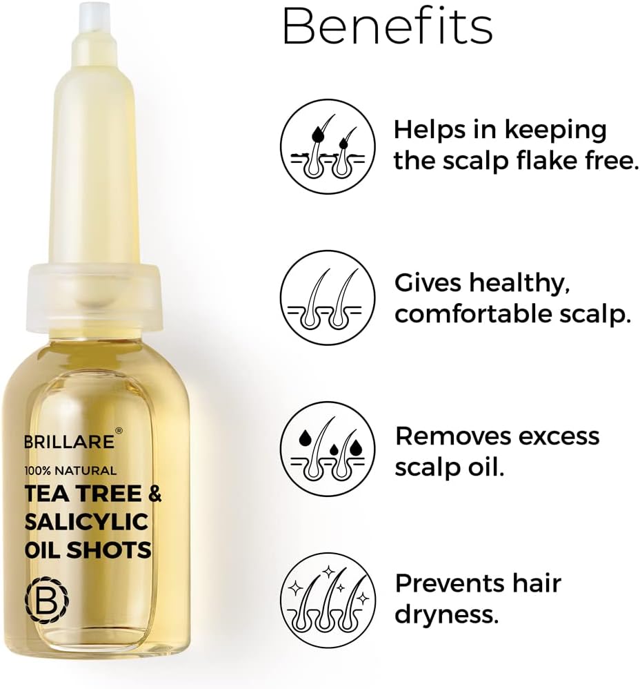 Brillare Tea Tree Hair Oil With Salicylic Acid & Coconut, Best for Dry & Itchy Scalp, Dandruff Control, Reduces Excess Scalp Oil, 100% Natural, 48ml