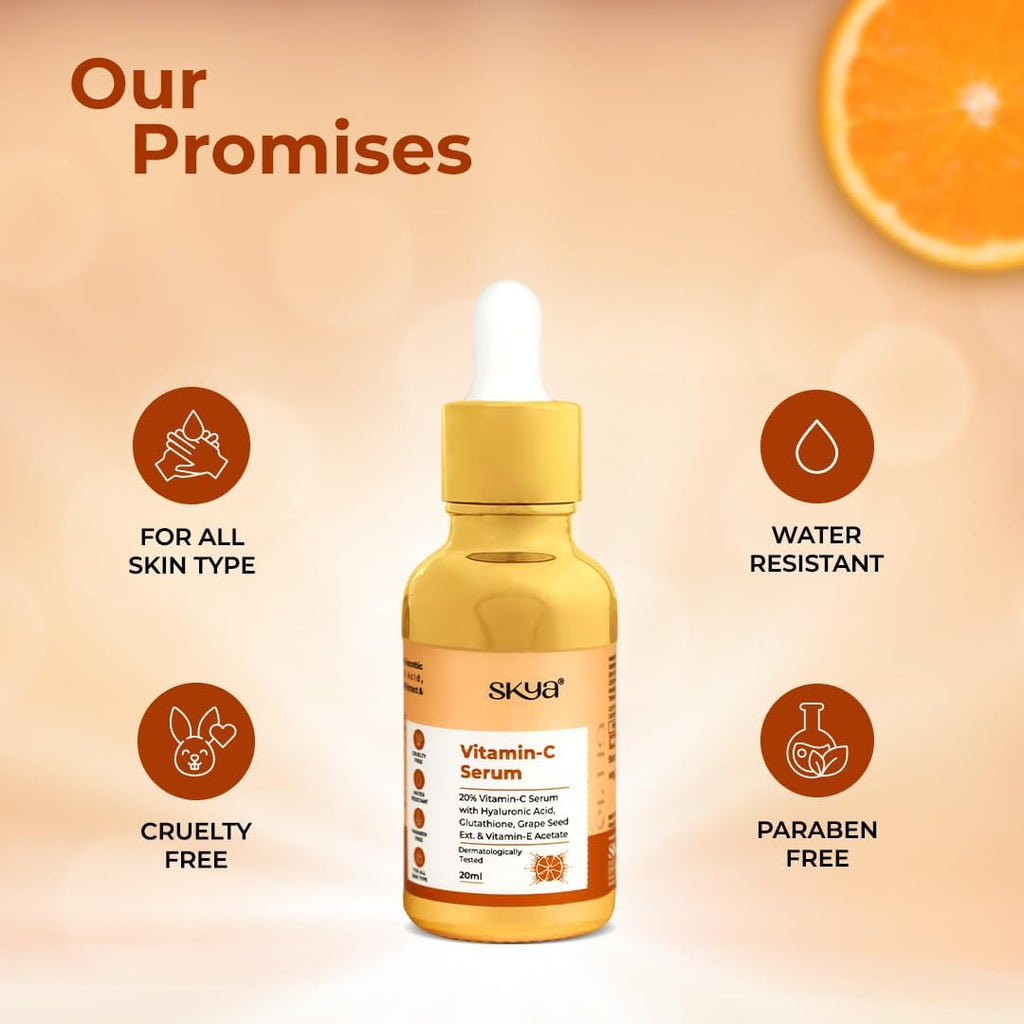 Skya Vitamin C Serum With Vit E, & Ferulic Acid For Glowing Skin | Advanced Brightening Formula With Power of Vit C & E, Ferulic Acid & Fullerenes create a smooth layer, 20 ml