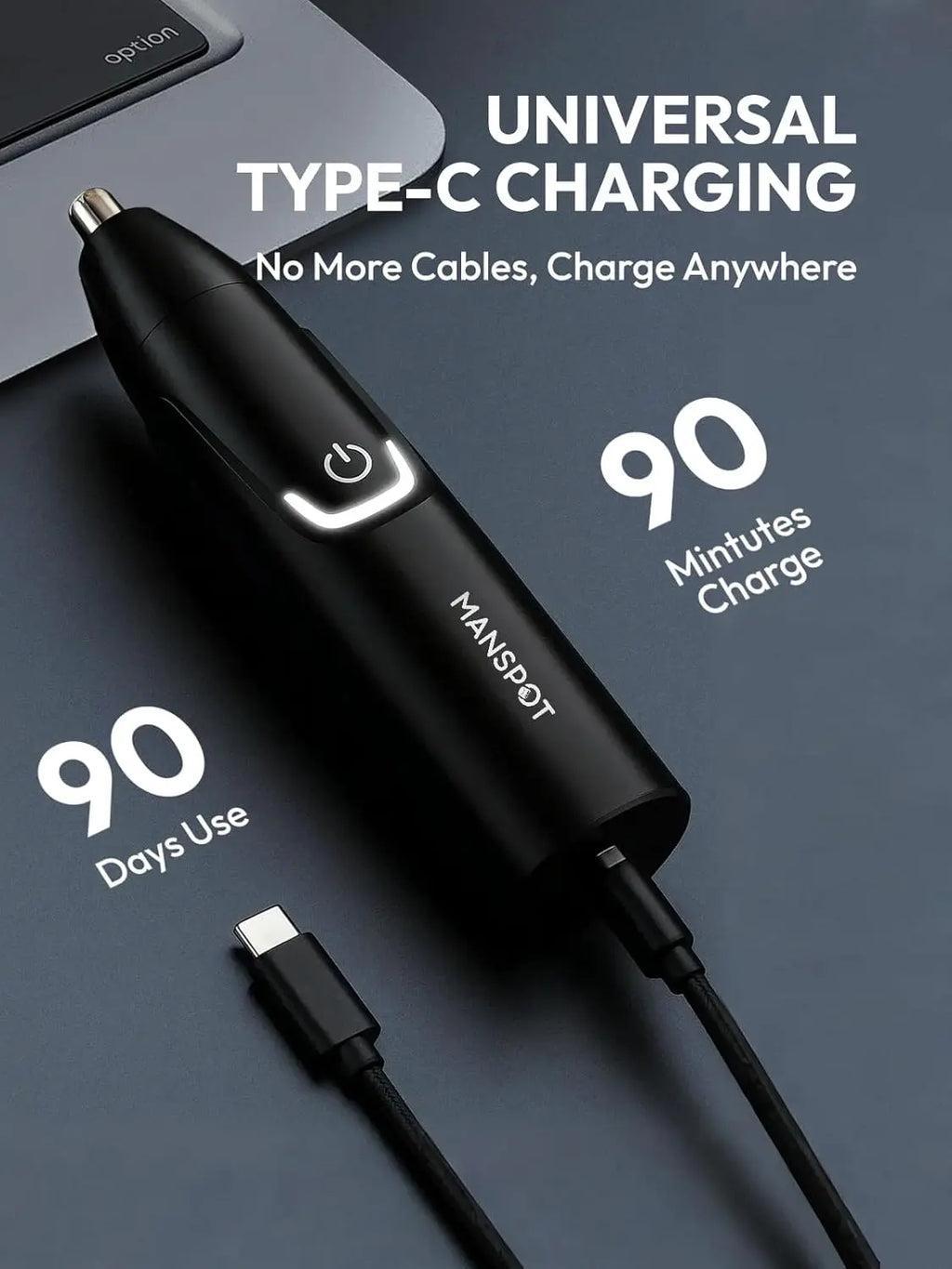 MANSPOT Nose & Ear Hair Trimmer for Men – Painless Nose Hair Trimmer Rechargeable with 8000-RPM Powerful Motor, Dual-Edge Blades, IPX6 Waterproof, USB-C Charging, 90min Runtime & Detachable Head