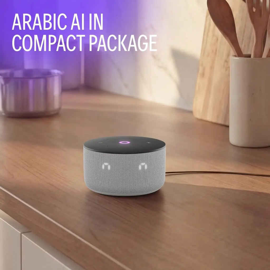 Yango Yasmina Smart Speaker, AI Buddy, Arabic and English, 12W Sound, LED Display, Compact Speaker for Dorm Room and Small Apartment, Grey