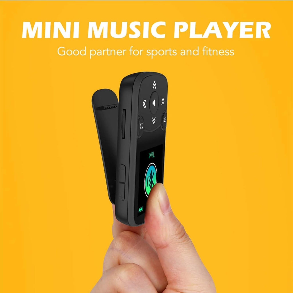 AGPTEK MP3 Player Bluetooth 5.3 Sport 64 GB with 1.5 Inch TFT Colour Screen, Mini Music Player with Clip, Supports up to 128 GB SD Card, Black