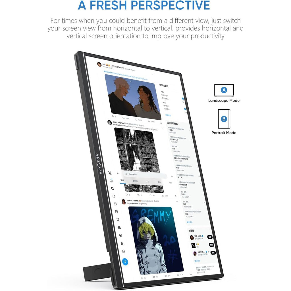 ARZOPA Portable Monitor Kickstand, 14.0" Ultra Slim Portable Laptop Monitor FHD 1080P External Display with Dual Speakers Second Screen for Laptop PC Phone Xbox PS4/5 Switch - A1S