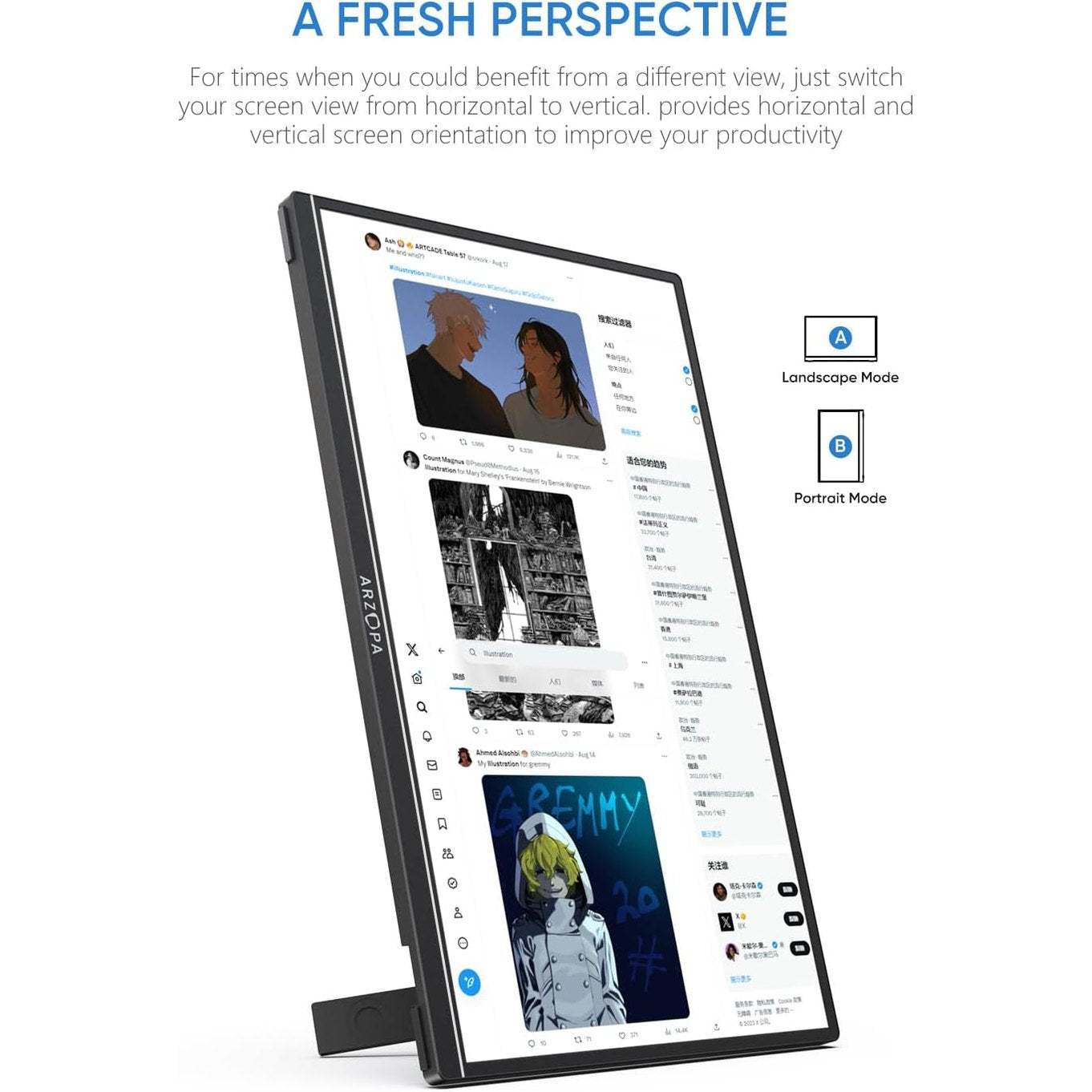 ARZOPA Portable Monitor Kickstand, 14.0" Ultra Slim Portable Laptop Monitor FHD 1080P External Display with Dual Speakers Second Screen for Laptop PC Phone Xbox PS4/5 Switch - A1S