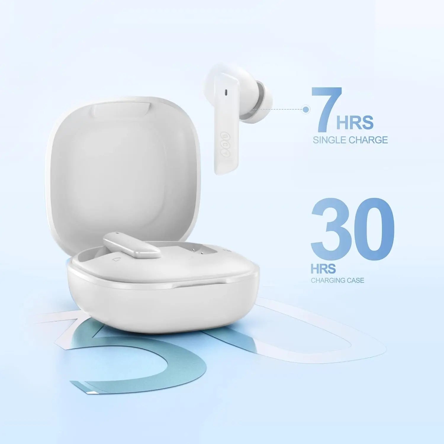 QCY Bluetooth Headphones, HT05 Noise Cancelling Headphones, Wireless, Hybrid Active Noise Cancelling In-Ear Earphones, 6 Microphones, 36H Battery, Transparent Mode, White