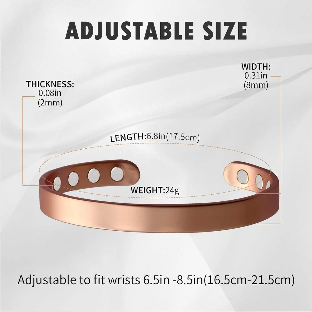 Copper Bracelet for Men and Women 99.9% Pure Copper Bangle 6.8" Adjustable for Arthritis with 8 Magnets for Effective Joint Pain Relief, Arthritis, RSI, Carpal Tunnel