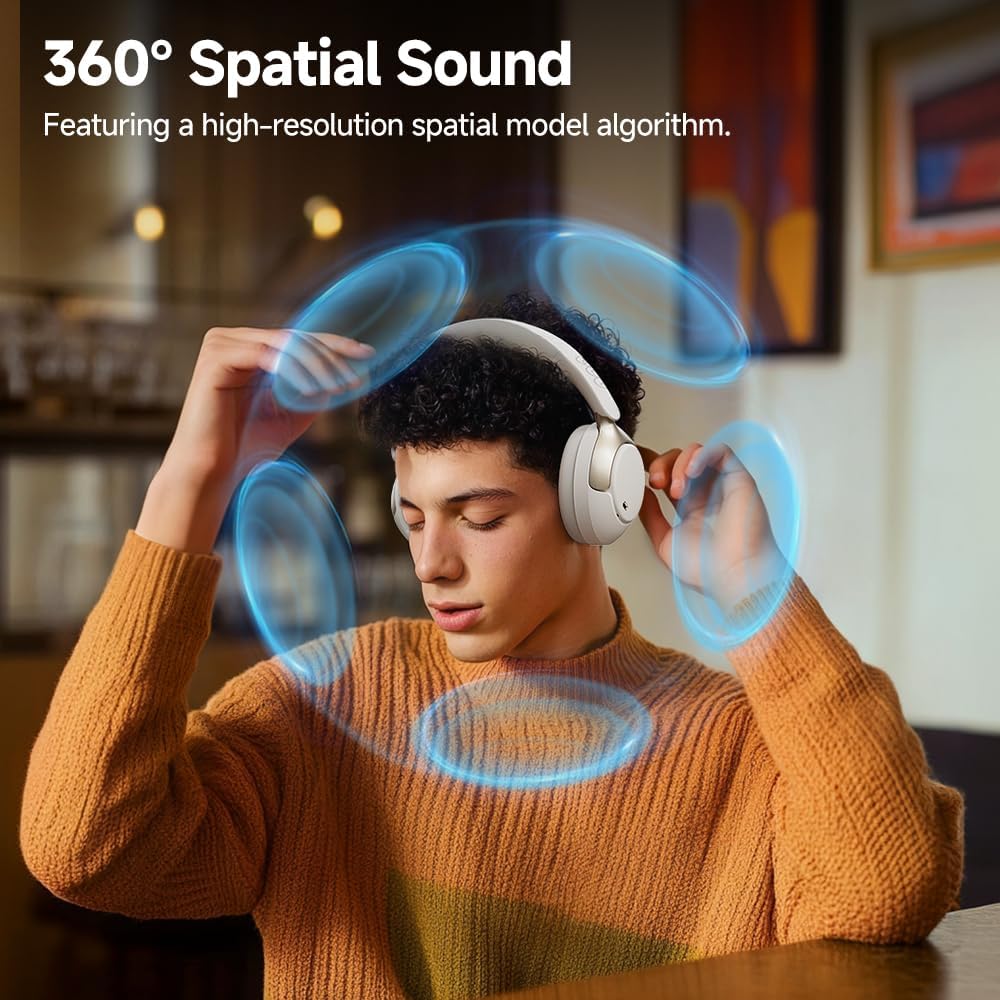 QCY H3 PRO ANC Bluetooth Headphone, Adaptive ANC Headphone, 50dB Active Noise Cancellation, LDAC High Resolution Wireless Audio, 55 Hours Playtime, Black (White)