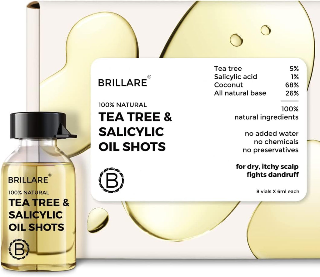 Brillare Tea Tree Hair Oil With Salicylic Acid & Coconut, Best for Dry & Itchy Scalp, Dandruff Control, Reduces Excess Scalp Oil, 100% Natural, 48ml
