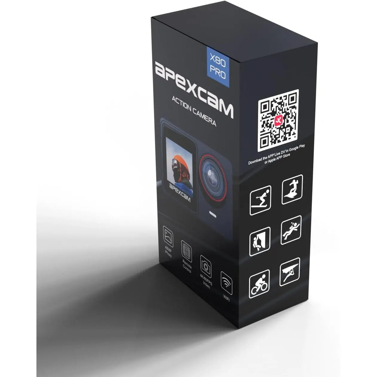 Apexcam 4K 60FPS Dual Screen Action Camera HD 48MP Sports Camera Water Resistant 40M Underwater Camera WiFi 170° Wide Angle