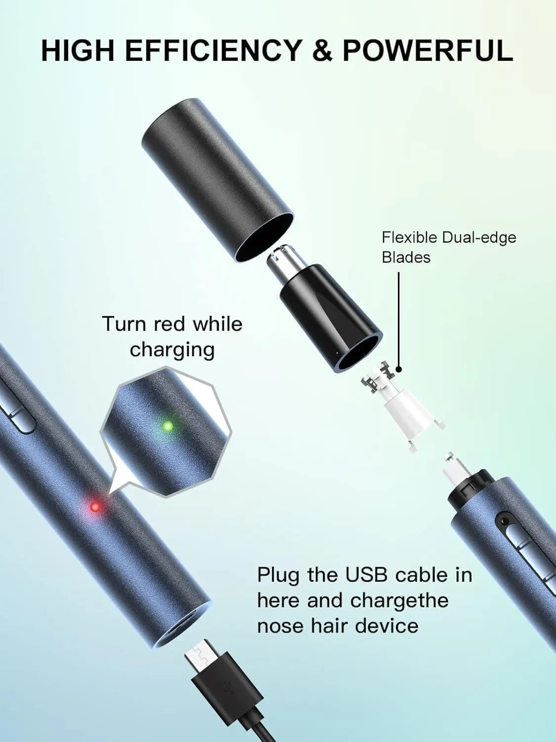 2025 Rechargeable Nose & Ear Hair Trimmer, 5 in 1 Rechargeable USB Trimmer for Men & Women, Facial & Eyebrow Hair Removal Tool, Powerful Motor, Painless, Easy to Clean, IPX7 Waterproof