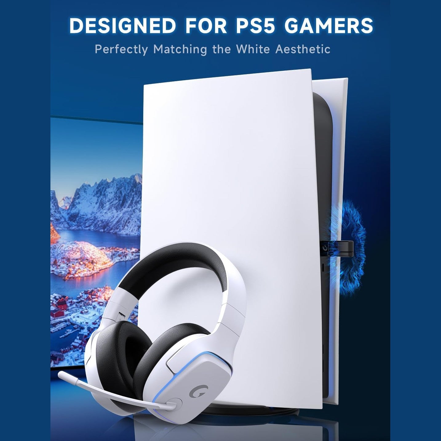 Gvyugke 2.4GHz Wireless Gaming Headsets for Switch, PC, PS5, PS4 - Bluetooth 5.3 Gaming Headphones with Noise Canceling Mic, 7.1 Surround Sound, 70H Battery, Game Lighting - Blue