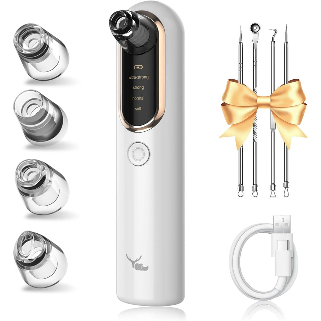 Yccu Professional Blackhead Aspirator, Electric Blackhead for Facial Cleansing and Pore Removal, Pimples and Impurities Suction with 4 Heads and 4 Suction Modes, Blackhead Remover Vacuum