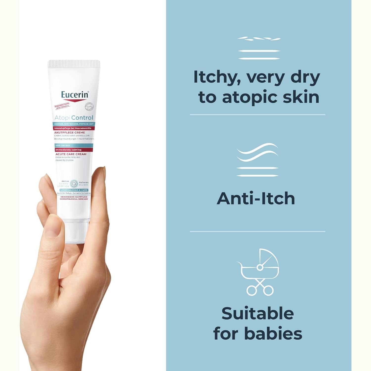 Eucerin AtopiControl Acute Care Body Cream with Ceramides, Relieves Locatized Irritation & Itch, Intensive Care for Dry, Atopic and Sensitive Skin, Fragrance and Paraben-Free, 40ml