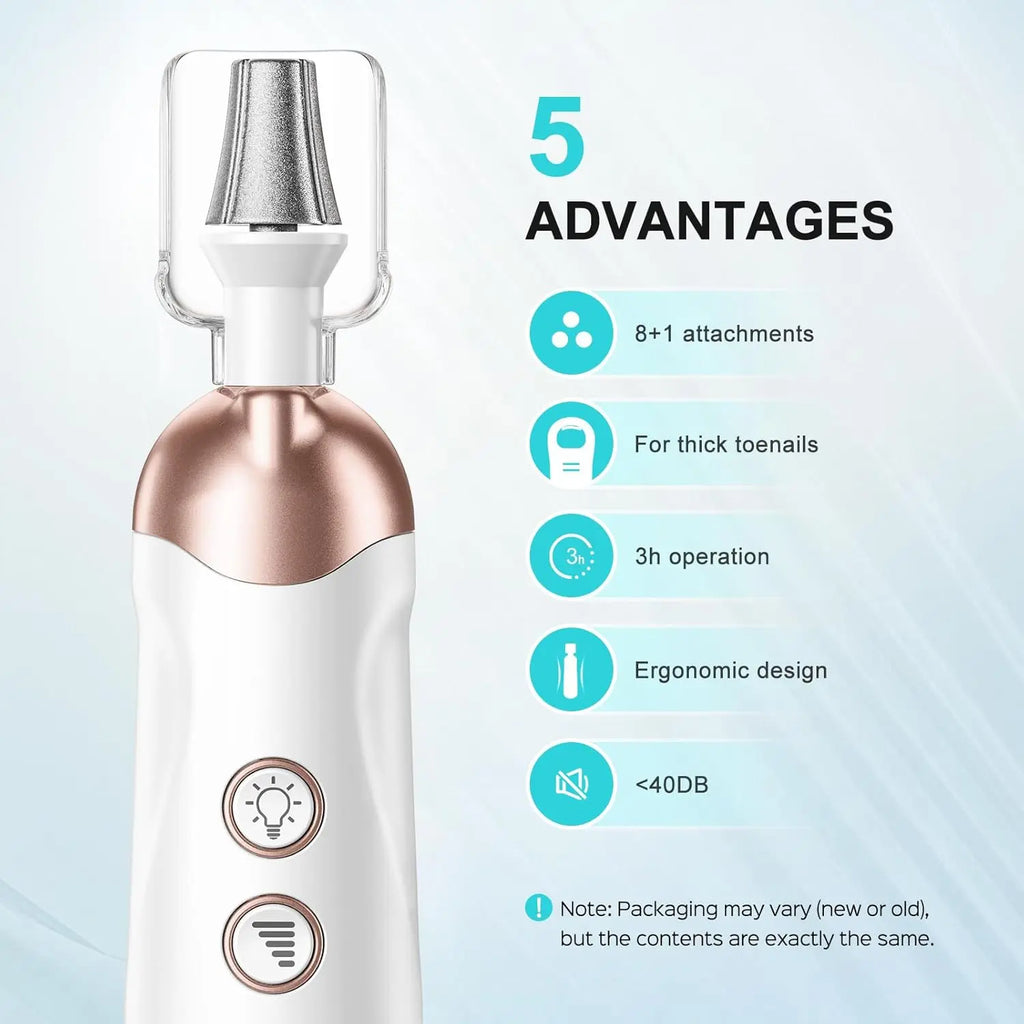 Professional Manicure Pedicure Kit Cordless: COSLUS 9 in 1 Electric Nail Drill Tools 5 Speeds Nail File Cuticle Grinder for Thick toenail 8Pcs Nail Drill Bits LED Pedicure Set for Feet Hand Women Men