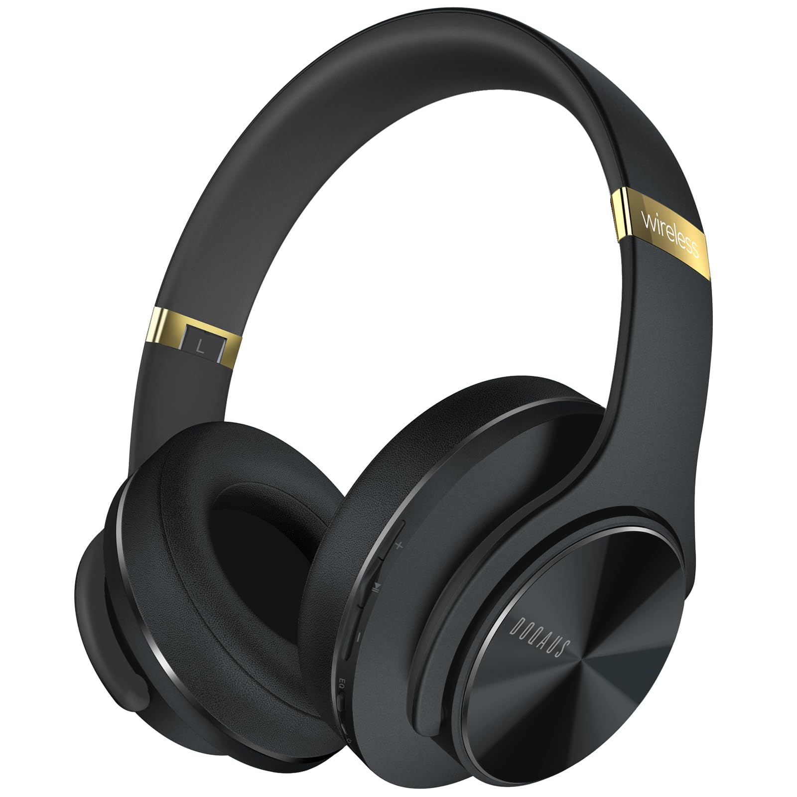 DOQAUS Wireless Over Ear Headphones, Bluetooth 5.3 with 90Hrs PlayTime, 3 EQ Modes, HiFi Stereo Foldable Headset with Microphone, Black Brown
