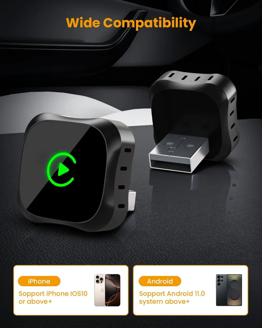 Wireless CarPlay Adapter for Iphone & Android - Converts Wired to Carplay Wireless Adapter, Mini USB Apple Car Play, Plug and Play, Fast Stable Connection, Dongle for Car Stereo