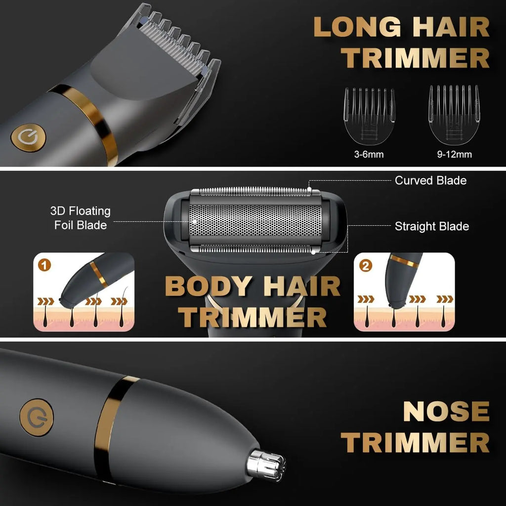 Electric Groin Hair Trim Ball Trimmer for Men Body Shaver Below-The-Waist Groomer Nose Hair Trimmer Waterproof Cordless 3 in 1