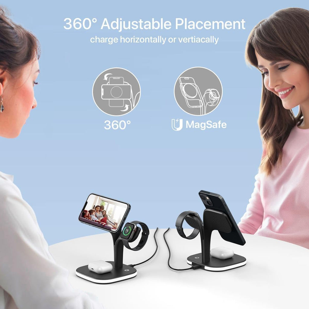 AMROAH 2025 3 in 1 Wireless Charging Station with Fast Charger, Foldable Wireless Charger for Multiple Devices iPhone 16/15/14/13/12 Pro Max Plus Watch 1-9 AirPods Pro Samsung Galaxy (Black)