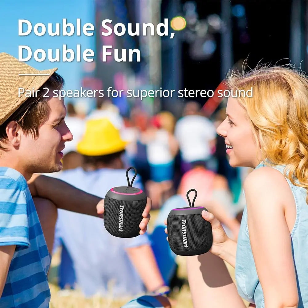 Tronsmart Bluetooth Speaker T7 Mini 15W, Portable Wireless Speaker with LED Lights Stereo Sound IPX7, AUX, Micro SD, TF Card