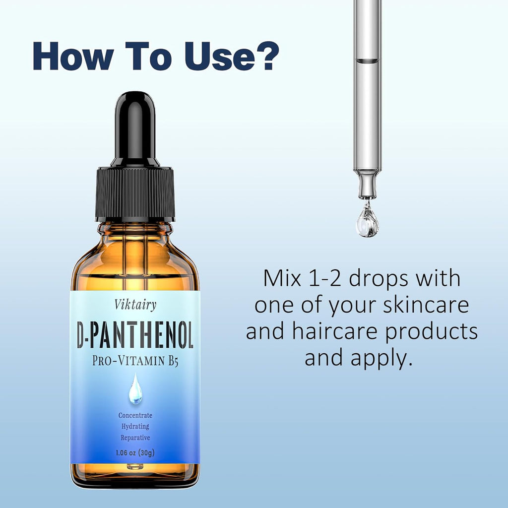 Viktairy D-Panthenol Liquid (1oz, 30g), Concentrate Pro-vitamin B5 Raw Active Ingredient for Skin Hydration, Cosmetic Grade Dexpanthenol for DIY Face, Hair, Nails and Skincare Serum, Moisture Cream