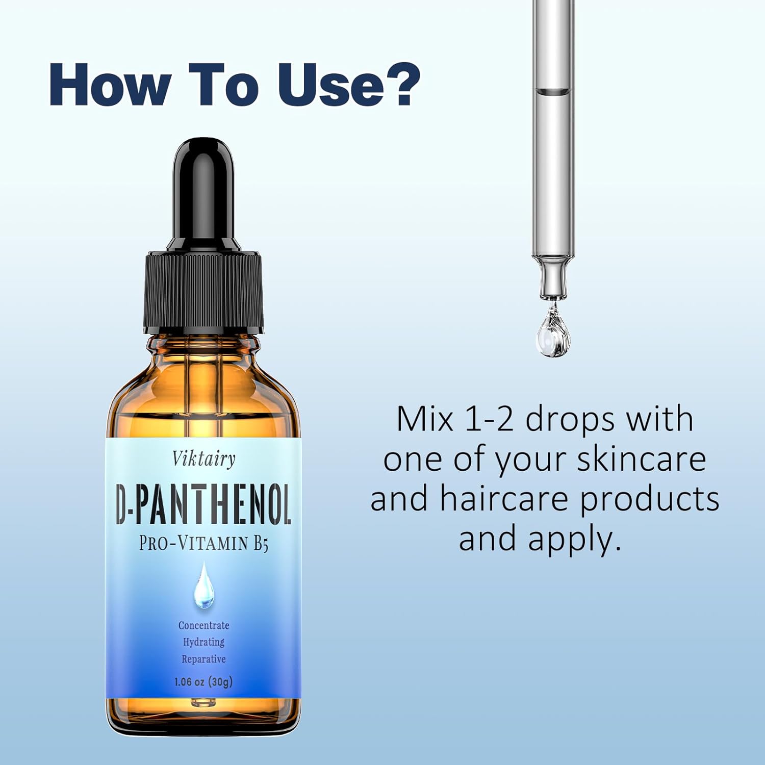 Viktairy D-Panthenol Liquid (1oz, 30g), Concentrate Pro-vitamin B5 Raw Active Ingredient for Skin Hydration, Cosmetic Grade Dexpanthenol for DIY Face, Hair, Nails and Skincare Serum, Moisture Cream