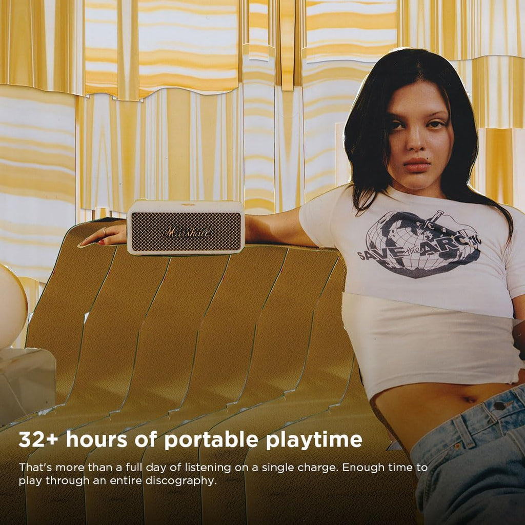 Marshall Emberton III Compact Portable Bluetooth Speaker with 32+ Hours of Playtime, (360° Sound), Dust & Waterproof (IP67) – Cream.