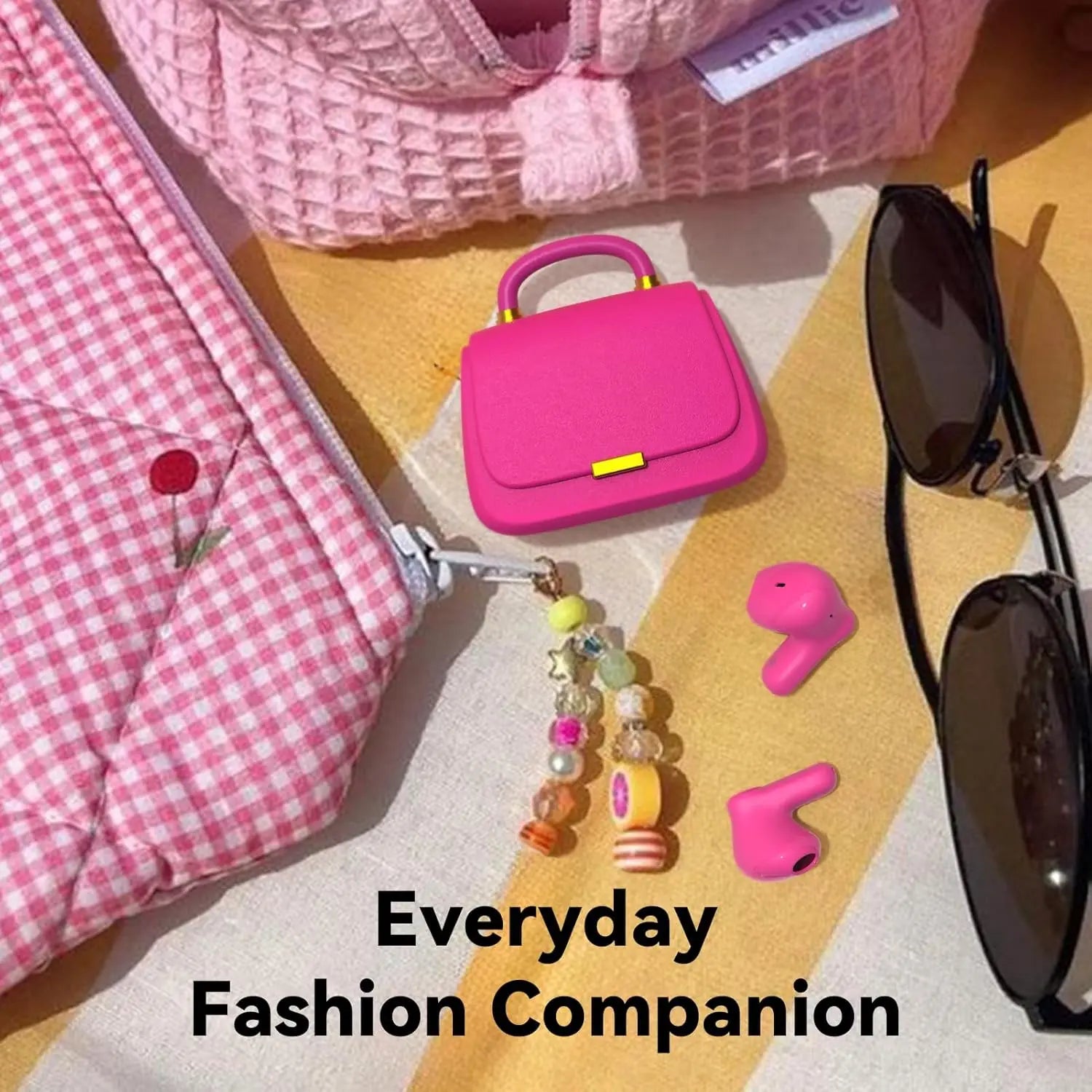 True Wireless Earbuds,Bluetooth In-Ear headphones,13mm Drivers deliver Premium Sound,22H Playtime,Unique Mini Handbag Charging Case with Pearl Crossbody Chain,Perfect for Fashion-Forward Women,Teens