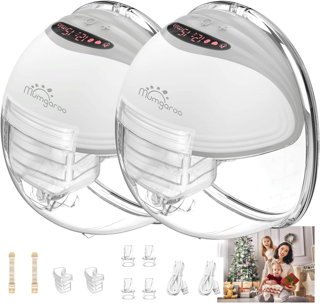Wearable Breast Pump Hands Free, LED Display Hands Free Breast Pump, 3 Modes & 12 Levels Mumgaroo Ultra-Quiet Rechargeable Breast Pump, Multifunctional Portable Electric Breast Pump, 2 Pack