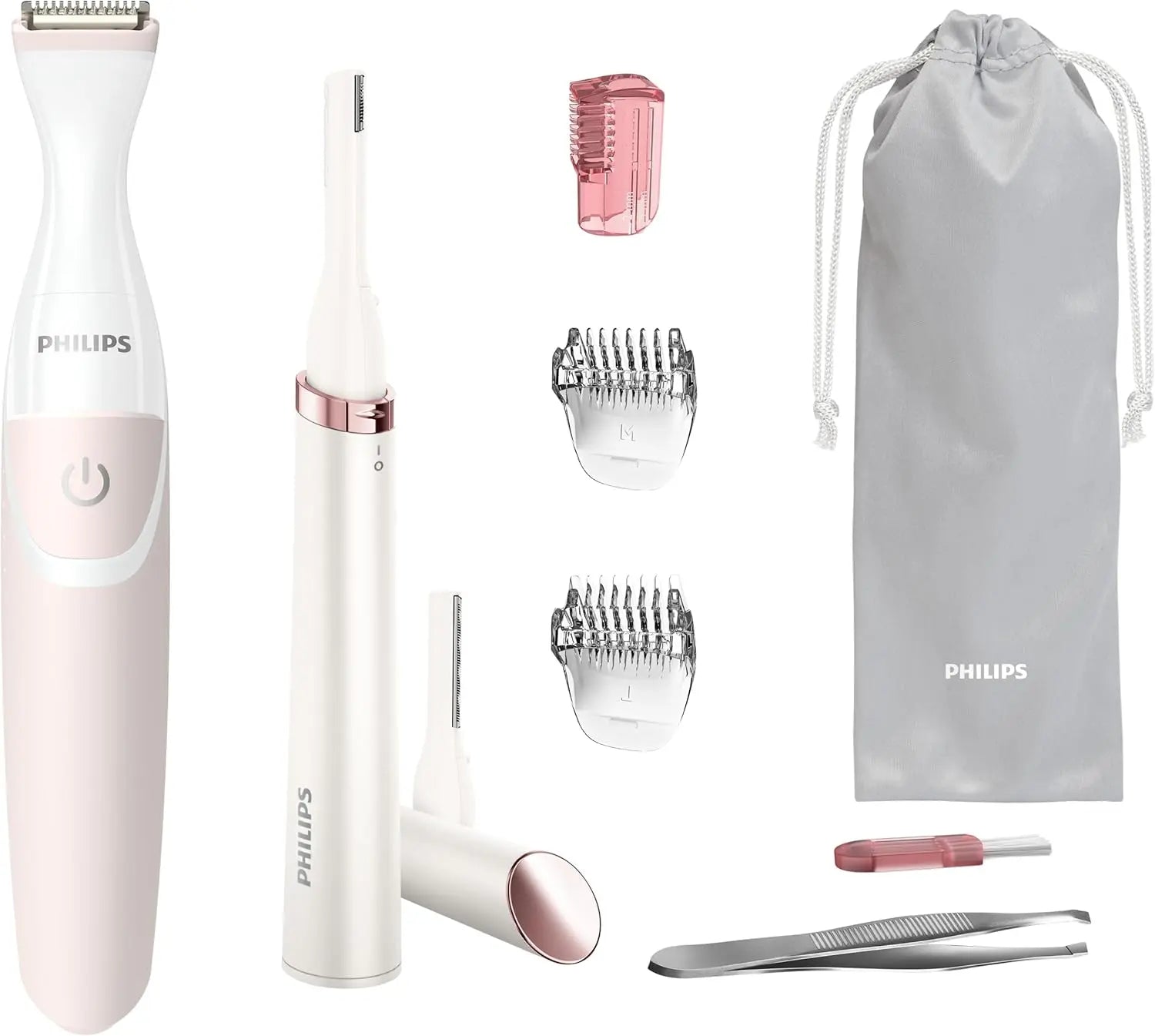Philips Beauty Women's Bikini Trimmer and Precision Trimmer Special Edition Bundle, BRT387/90,Pink and White