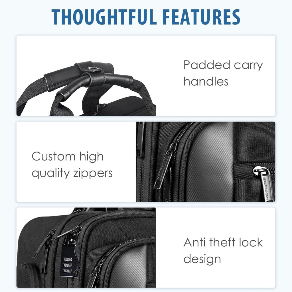 EMPSIGN Rolling Briefcase Laptop Bag,17.3" Computer bag with wheels, Water Repellent Travel Roller Underseat Bag with RFID Blocking Pocket,Rolling Work Bags for women/men -Black, Black, 11.8*5.1