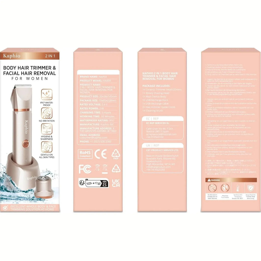 Bikini Trimmer for Women Pubic Hair: 2 in 1 Electric Razors for Women - Rechargeable Electric Shaver - IPX7 Waterproof Bikini Shaver for Travel & Shower Use in Summer (Rose Gold)