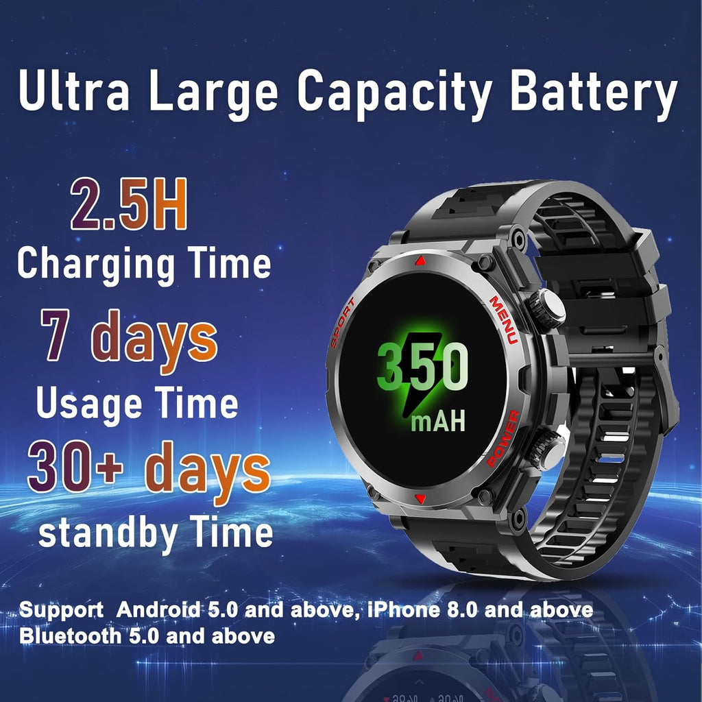 Military Smart Watch for Men (Answer/Make Call), 1.52" HD Smartwatch for Android Phones/iPhone, 100+ Sport Mode Fitness Tracker with Heart Rate, SpO2, Stress and Sleep Monitor, IP68 Waterproof