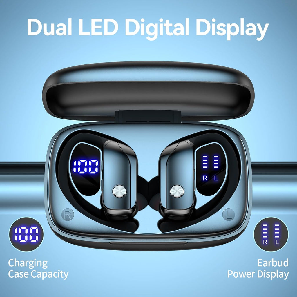 bmani Wireless Earbuds Bluetooth Headphones 48Hrs Play Back Sport Earphones With Led Display Over-Ear Buds With Earhooks Built-In Mic Headset For Workout Black -Veat00L