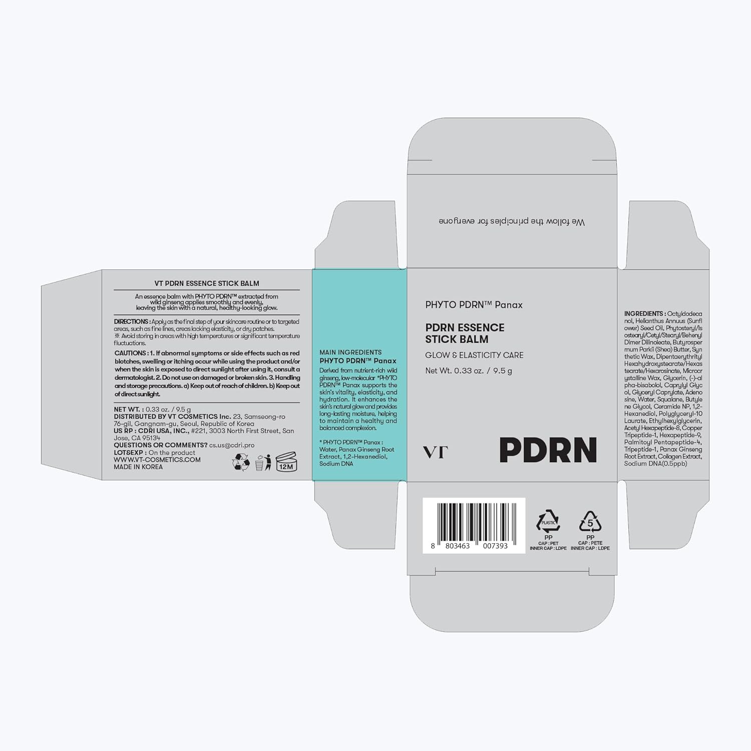 VT COSMETICS PDRN Essence Stick Balm | PDRN Collagen Multi Wrinkle Stick, All-in-One Eye & Neck Treatment, Glow Make Up Base & Face Treatment Balm