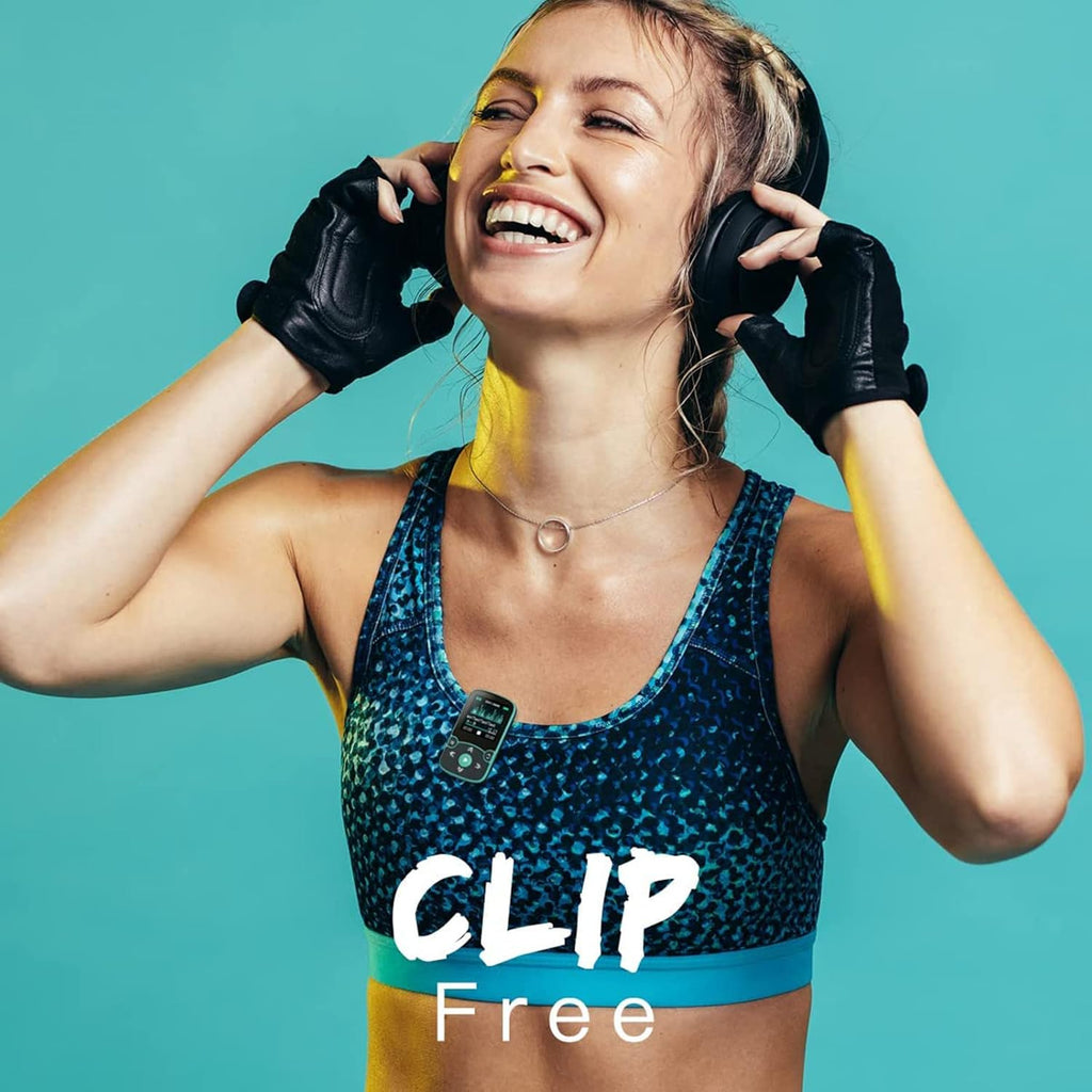 AGPTEK MP3 Player Bluetooth 5.0 Sport 32 GB with 1.5 Inch TFT Colour Screen, Mini Music Player with Clip, Supports up to 128 GB SD Card, with Independent Volume Button, FM Radio, Pedometer, Blue