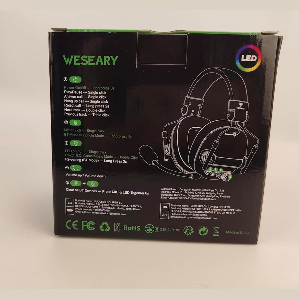 WESEARY WG2 Wireless Gaming Headsets with Microphone for PS5, PS4, PC, Switch, Mac, Crystal Stereo Bluetooth Headphones, PS5 Headset Wireless 2.4GHz with Lossless Audio, 50 Hr Battery, Cool RGB