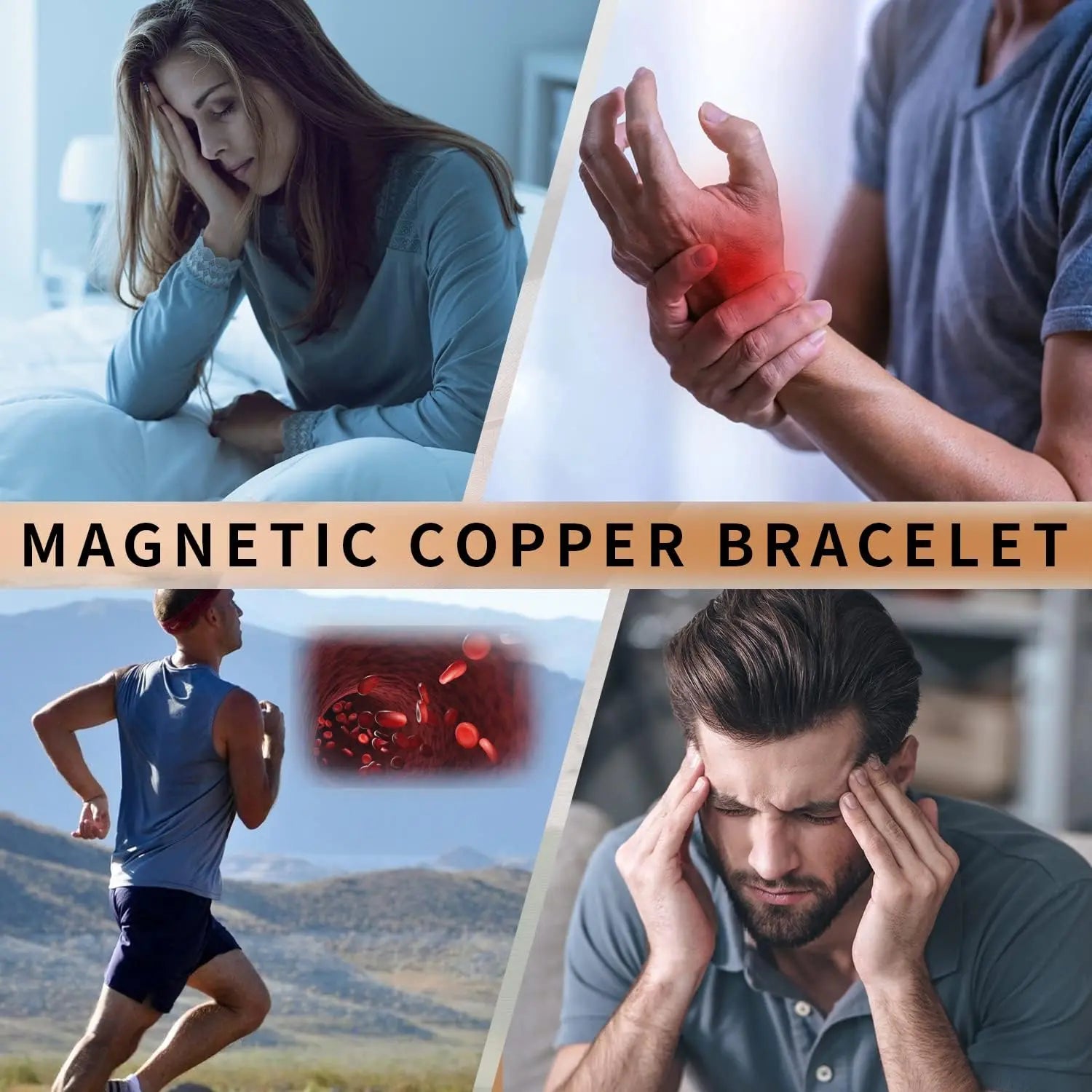 Copper Bracelet for Men and Women 99.9% Pure Copper Bangle 6.8" Adjustable for Arthritis with 8 Magnets for Effective Joint Pain Relief, Arthritis, RSI, Carpal Tunnel